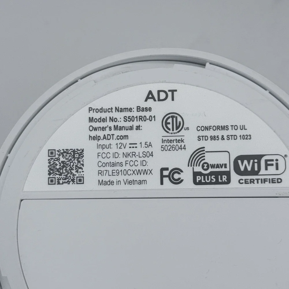 ADT Base White Model S501R0-01 w/ Power Cable